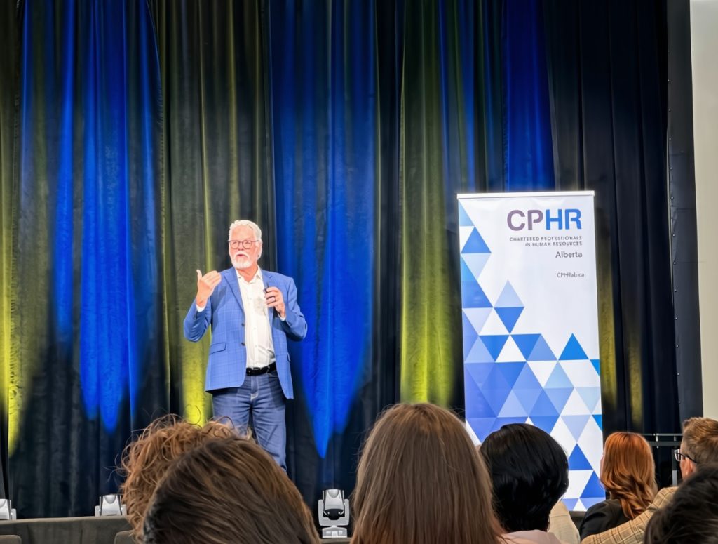 Bob Stenhouse speaking at a CPHR Alberta Event